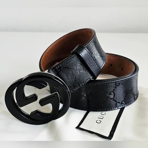 Black Suede Women Belt with Interlocking G-Style Buckle size 85 Belt with Interlocking G buckle in black leather | GUCCI® US main image 3